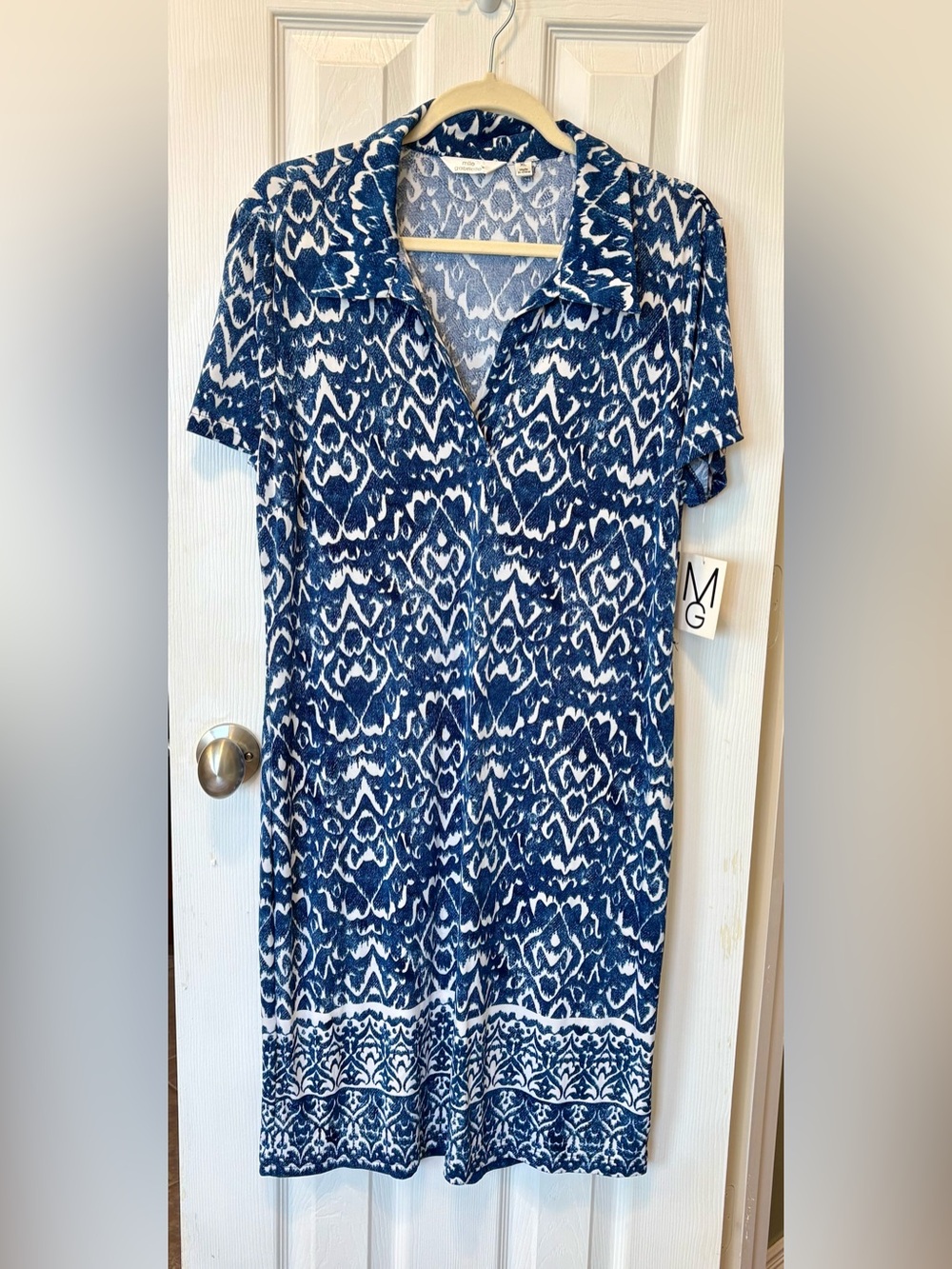 Mlle Gabrielle Navy and White Short-Sleeve XL Dress